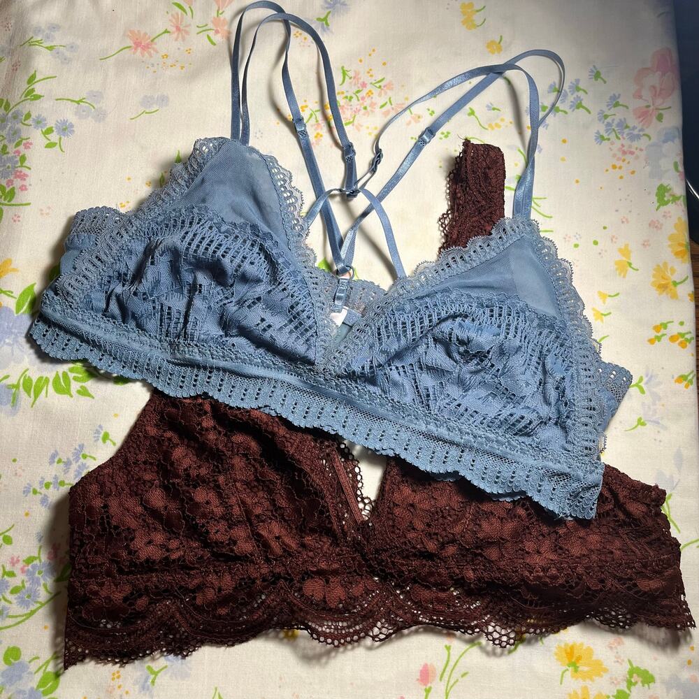 Two NEW Large Blue and Brown Bralettes